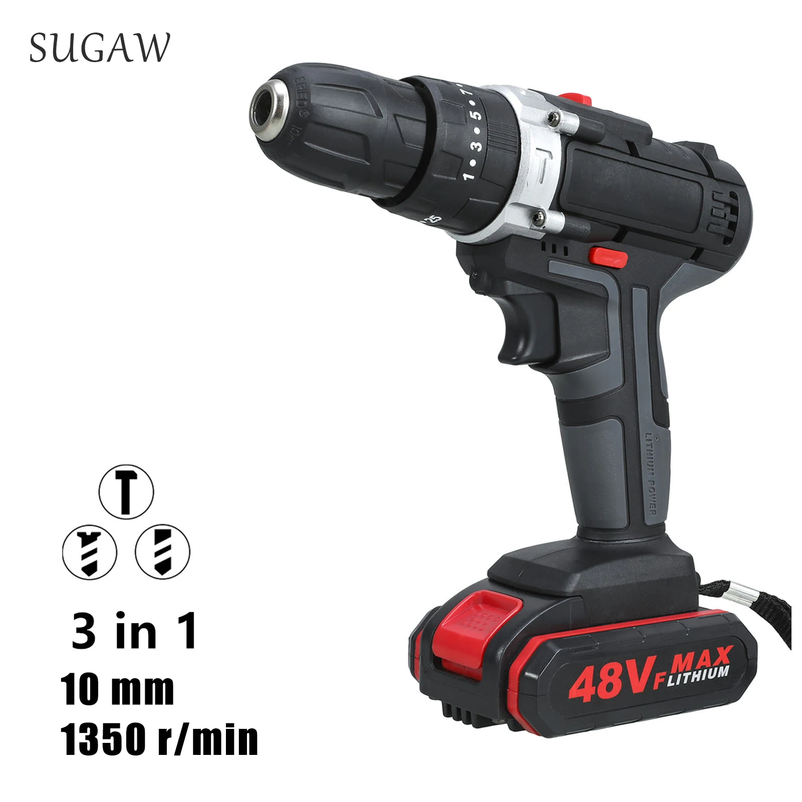 SUGAW 48V Electric Drill Cordless Impact Brushless Battery Drill Charging Electric Screwdriver Hand Tools