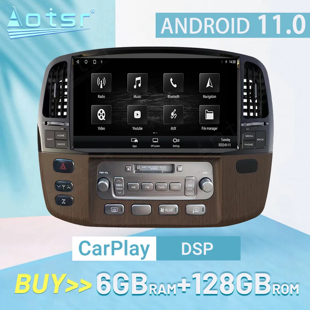 6 + 128 ГБ Android 11 0 Carplay для Lexus LX470 2004-2006 Toyota Land Cruiser LC100 2003-2007 Мультимедийный плеер