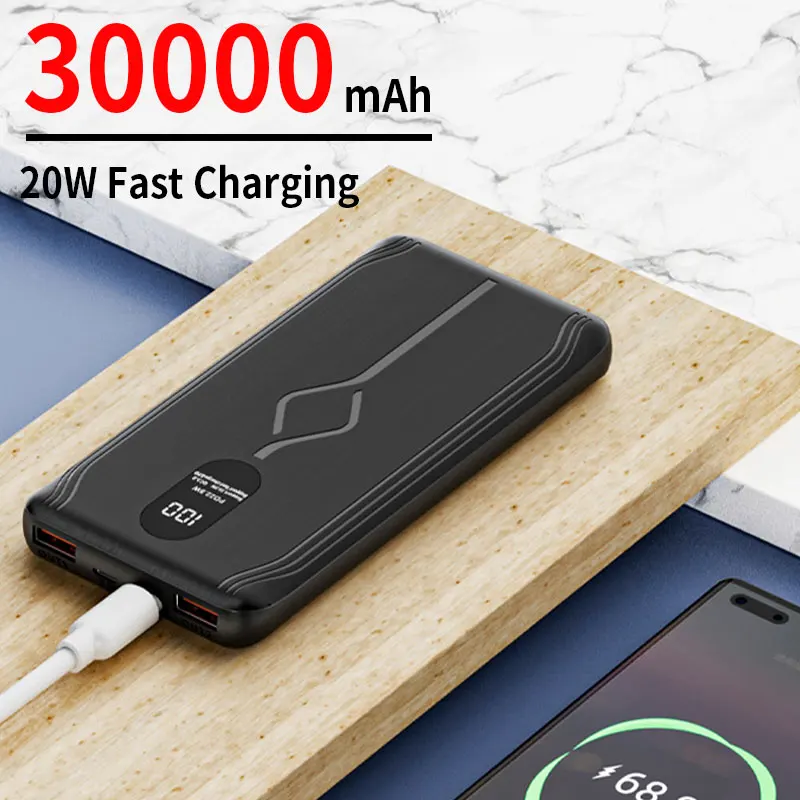 

20W Fast Charging Power Bank Portable 30000mAh Charger 2USB Outupt Digital Display External Battery for iPhone Samsung