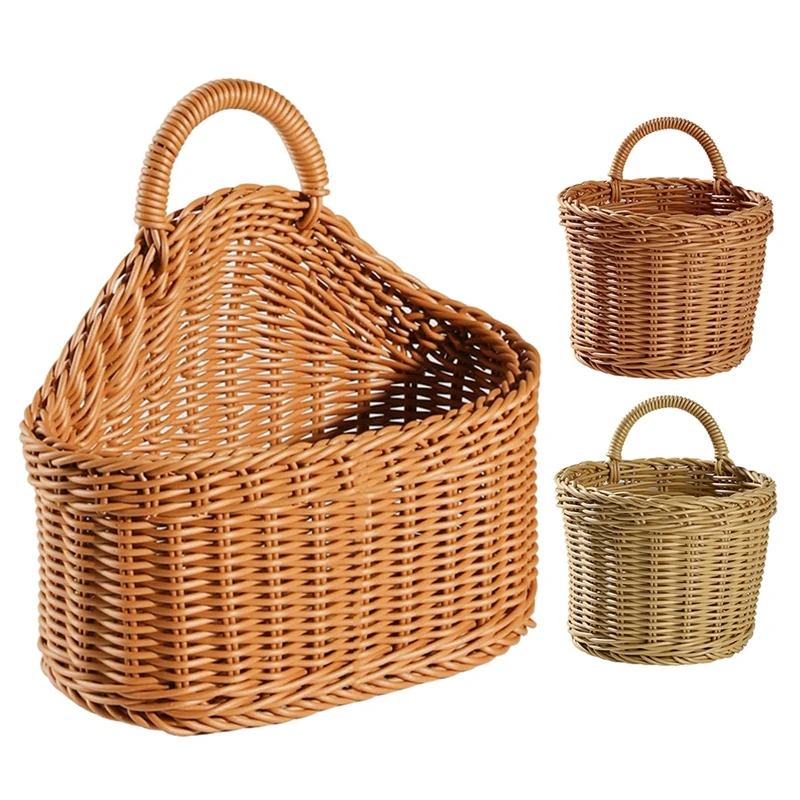 

1Pcs with Handlewoven Baskets for Kitchen Living Room Hanging Baskrts Sundries Fruit Organizer Decor