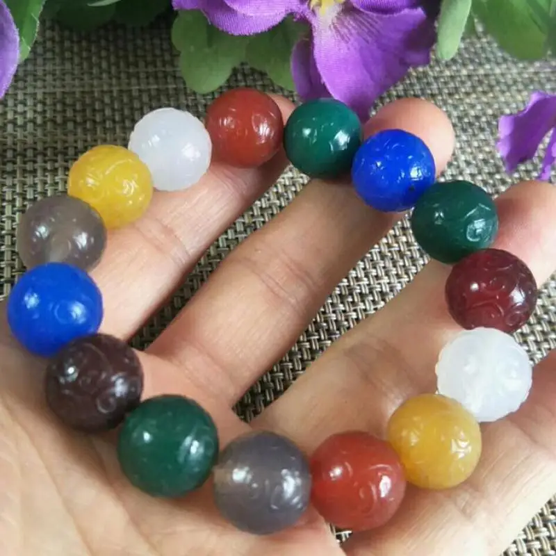 

Natural Colorful Jade Bracelet Pulsera Feng Shui Agate Bead Elastic Beaded Bracelets Men Women Healing Bangle Lucky Amulet Gifts