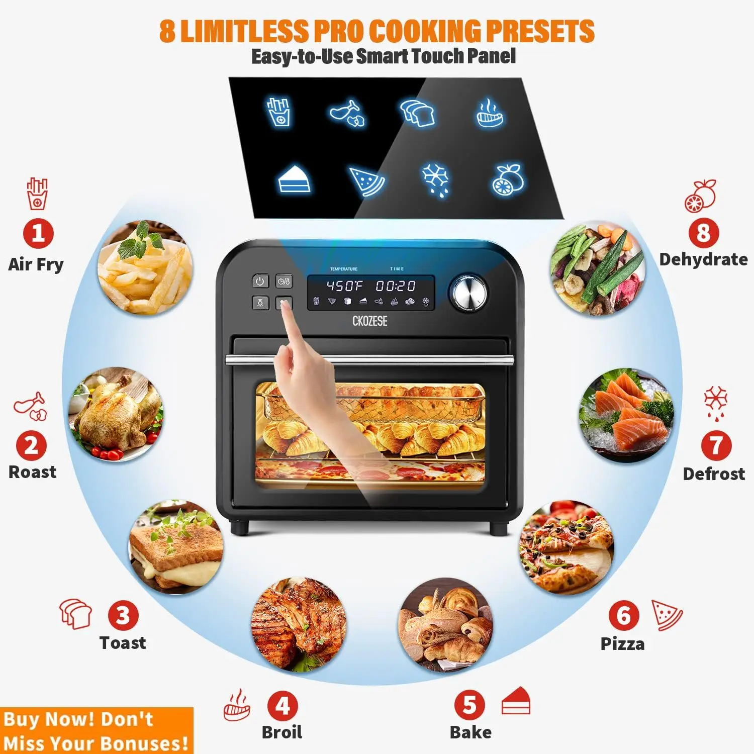 

Free shipping 8-In-1 Smart Toaster Oven Air Fryer Combo, 6-Slice Compact Toaster Ovens Countertop-6 Rapid Quartz Heaters, Air Fr