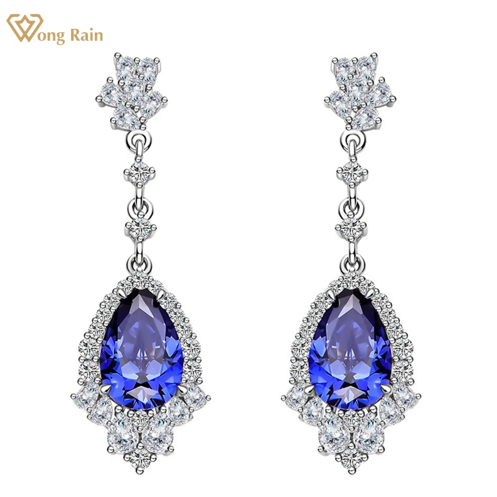 

Wong Rain 925 Sterling Silver 8*12MM Pear Cut Sapphire High Carbon Diamond Gemstone 18K Gold Plated Dangle Earrings Fine Jewelry