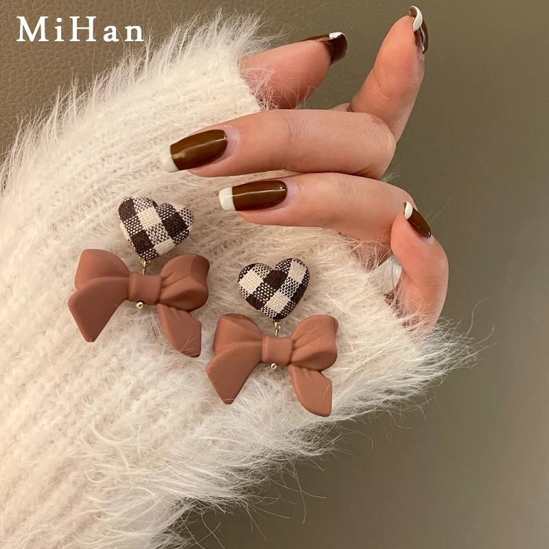 

Mihan S925 needle Sweet Jewelry Heart Bow Earrings Popular Design Resin Cloth Drop Earrings For Women Party Gifts