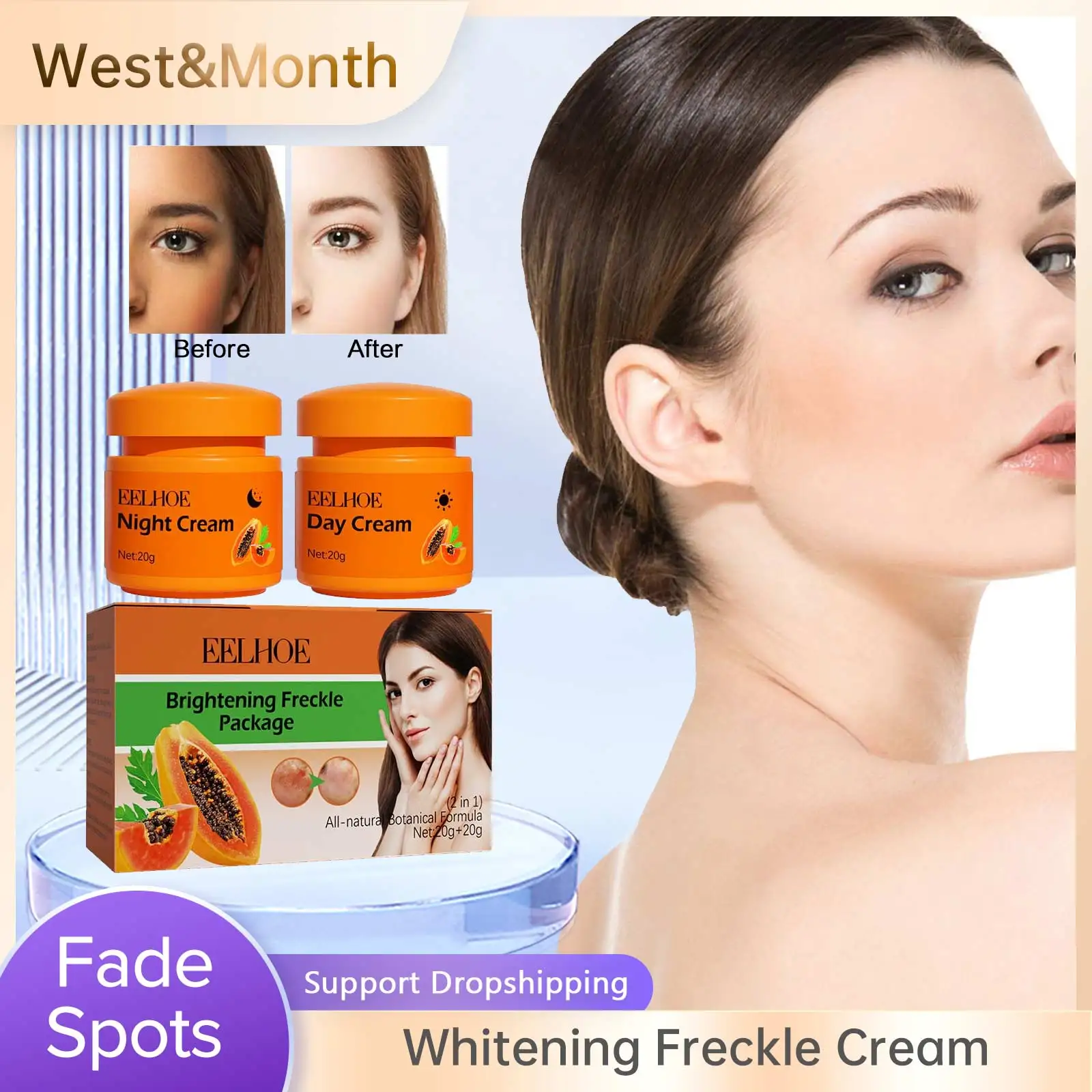 

Papaya Whitening Freckle Cream Remove Melasma Fade Dark Spots Lightening Melanin Brightening Skin Anti Pigmentation Face Cream