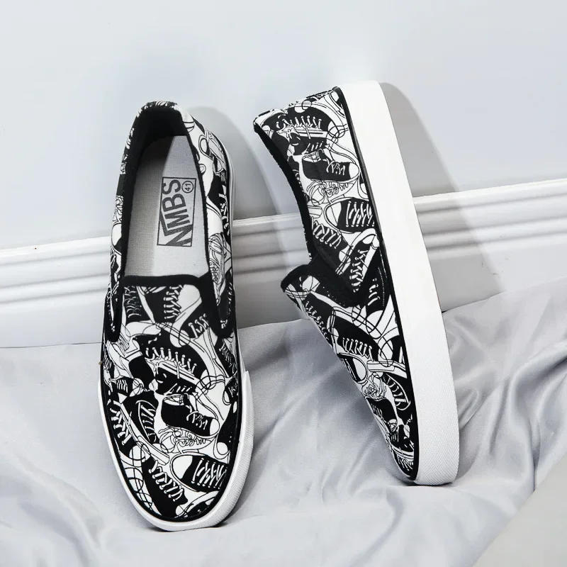 Мужские парусиновые туфли плоская подошва скейтборды лоферы без застежки