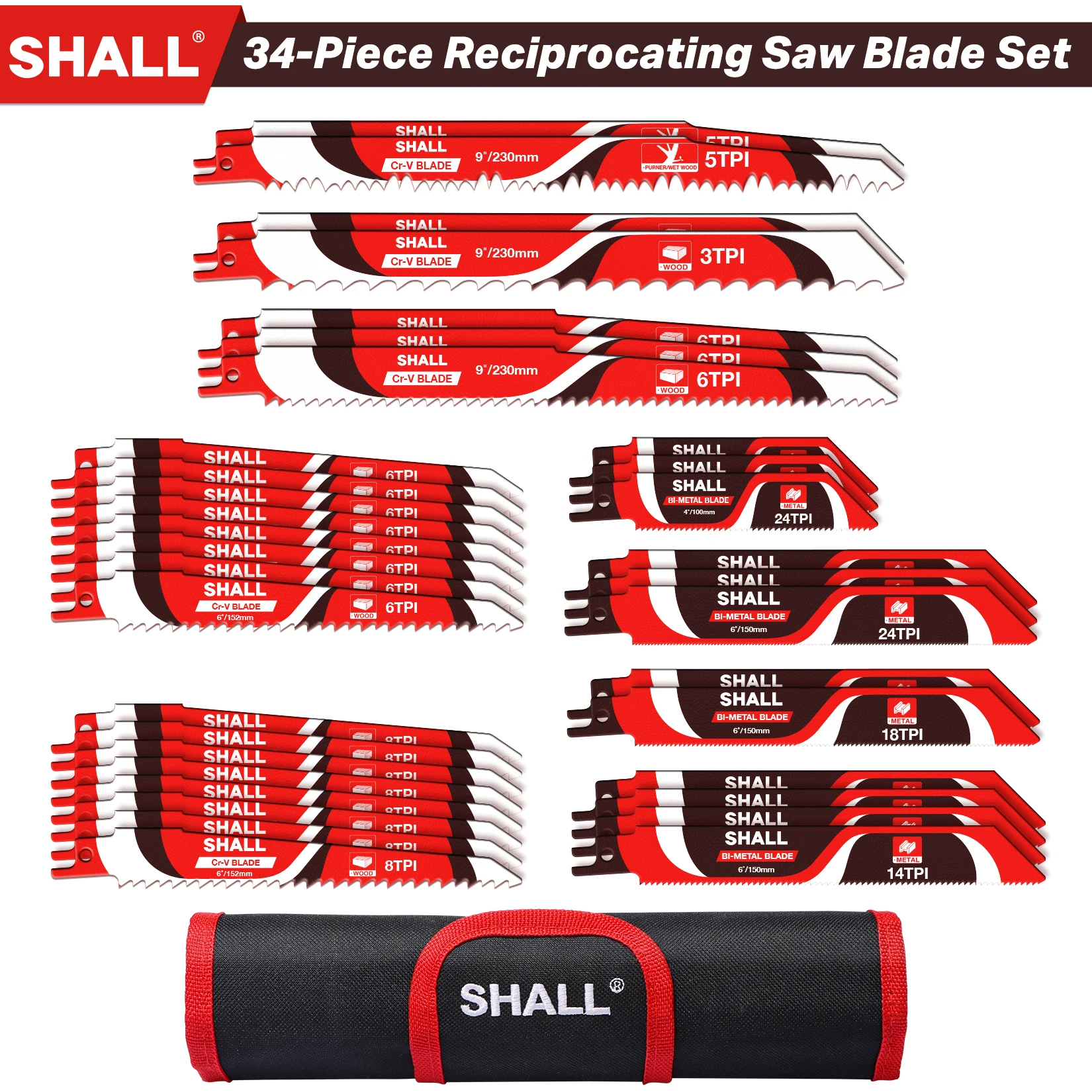 

Комплект лезвий для сабельной пилы, комплект из 34 режущих полотна для работ по дереву и металлу