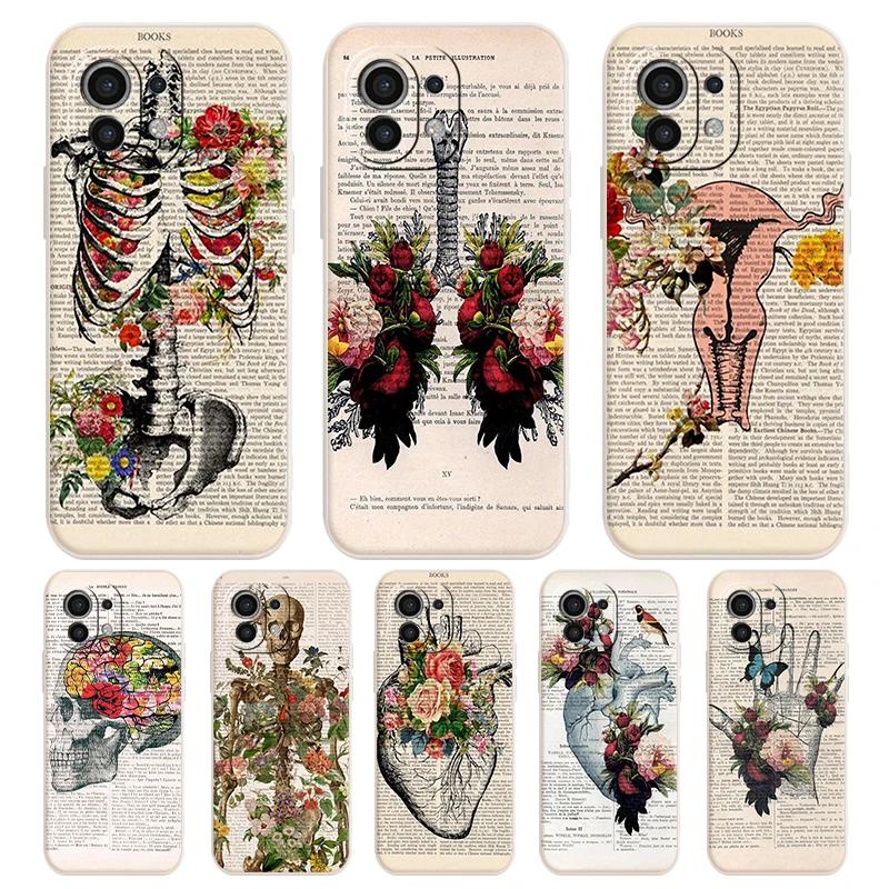 

Human Anatomy Organ In Art Newspaper Phone Case for Xiaomi Mi 11 Pro 12 10 10S 9 Liquid Silicone Back Cover Xiaomi 12 Coque