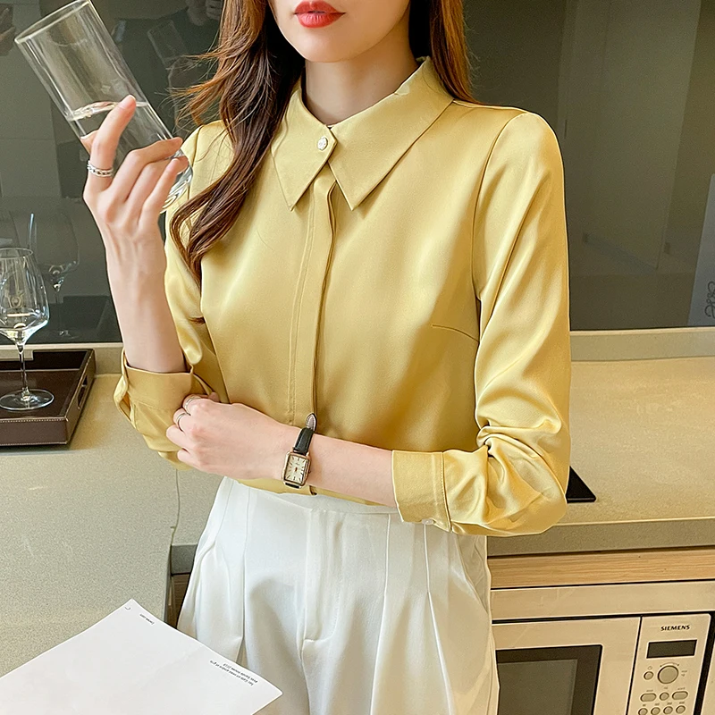 Женская шифоновая блузка на пуговицах с V-образным вырезом и длинным рукавом