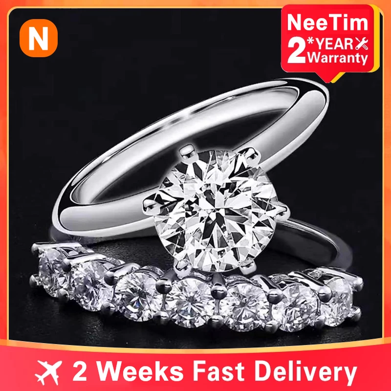 

NeeTim 100% Moissanite Engagement Ring 1-5CT Brilliant Diamond Wedding Promise Rings 0.7CT Half Eternity Stackable Ring Sets