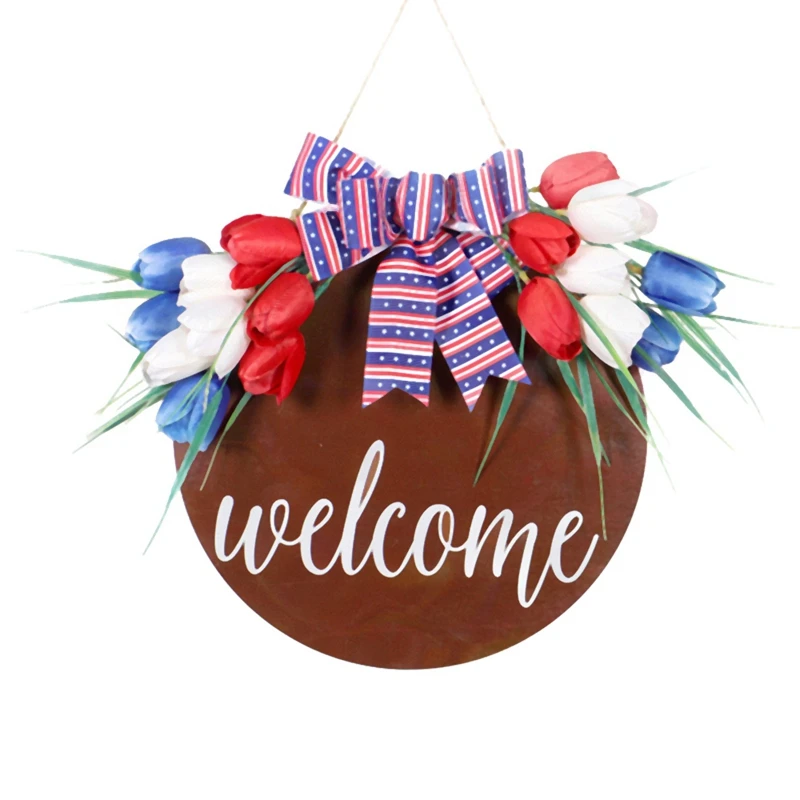 

Тюльпановый венок, Знак Приветствия для входной двери-деревенская деревянная дверь, подвесной фермерский декор для входной двери для дома