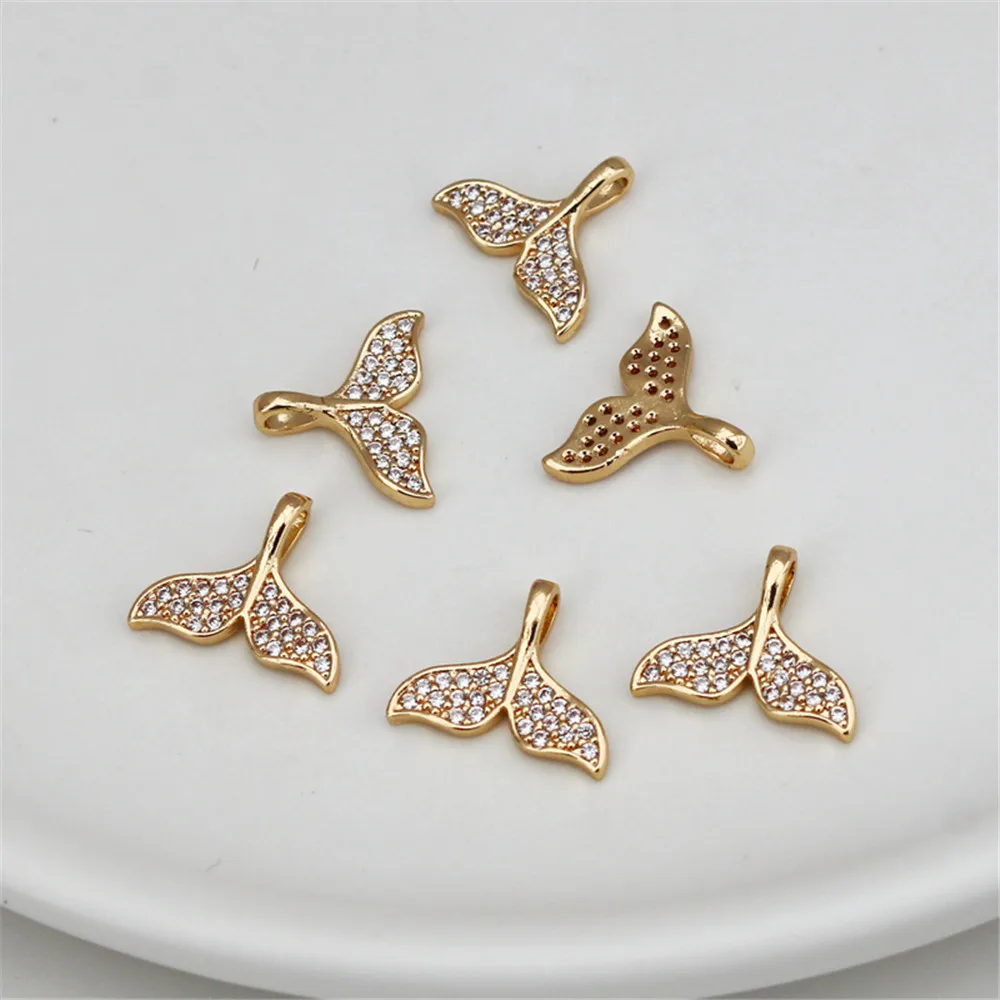 

14k gold wrapped accessories inlaid with zircon fishtail 12 * 15mm pendant mermaid tail pendant diy handmade jewelry
