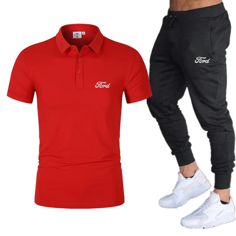 

High Quality New Summer Men's Tracksuit Polos Trouser Pants Two Piece Sets Male Polo Shirts Suit Ford Logo Polos Suit