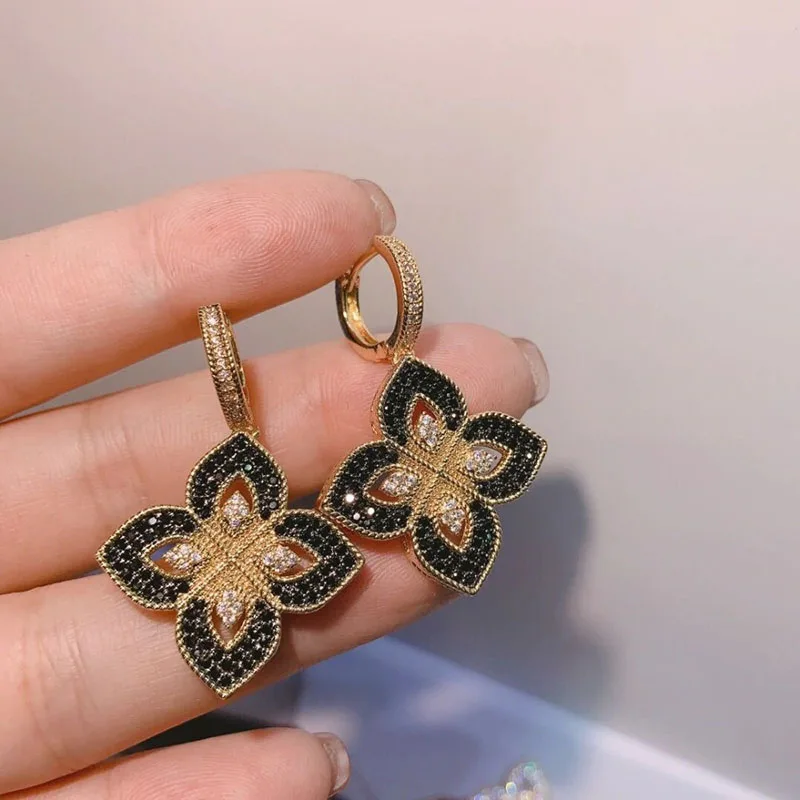

Funmode Hot Selling Cubic Zirconia Flower Design Dangle Drop Earrings for Women Bridal Wedding Accessories bijoux femme N-1415