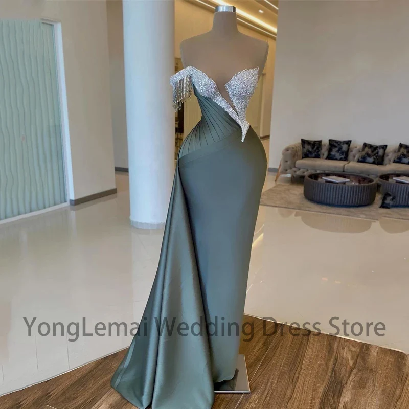 

Beadings Evening Cocktail Party Prom Gowns Saudi Arabia Night Dress Floor Length Formal Mermaid Prom Dresses Vestidos Plus Size