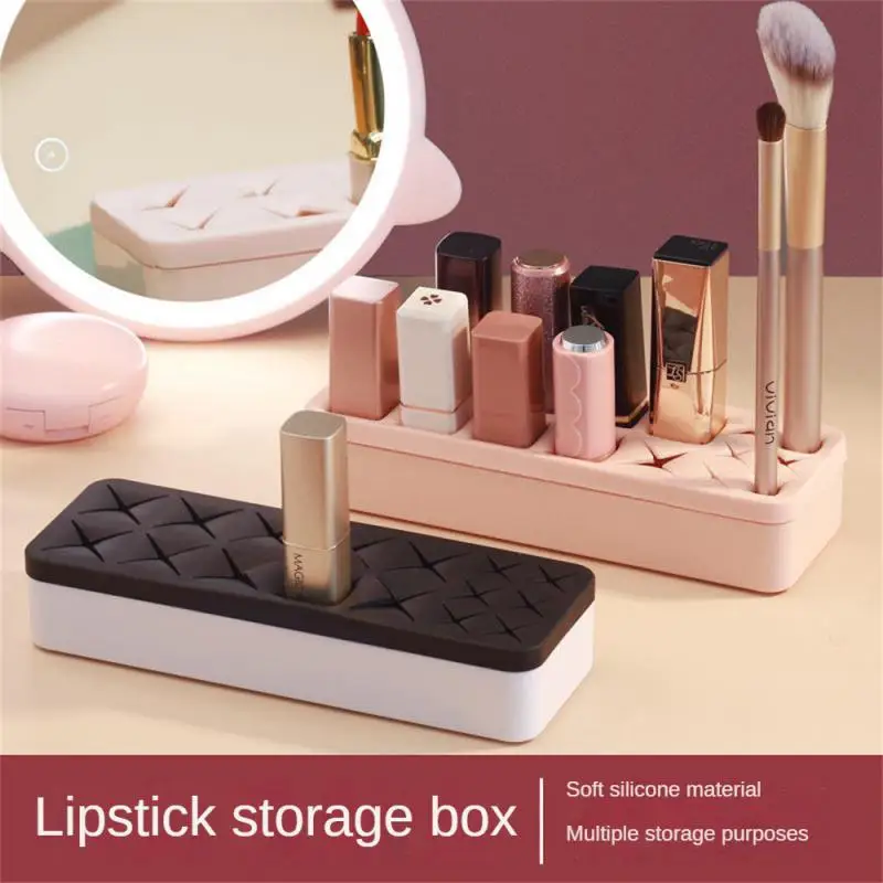 

Ins Wind Lipstick Storage Box Multi-grid Cosmetic Brush Storage Rack Portable Silicone Storage Rack Cosmetic Finishing Box