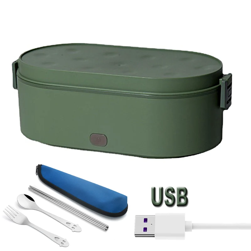 

Stainless Steel Electric Lunch Box Portable Outdoor Picnic Leak Proof Food Heater Warmer Container USB 12V 24V 5V Car Heating