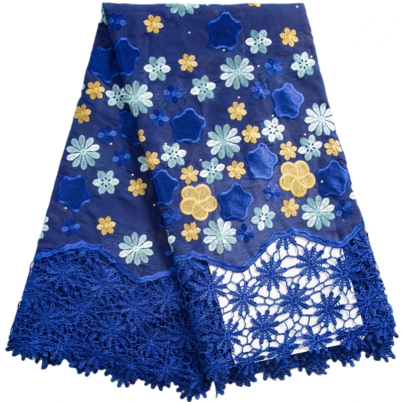 

Kalume African Eembroidery Guipure Cord with Stones Latest Design African Cotton Lace Fabric for Women Party Dresses F3448
