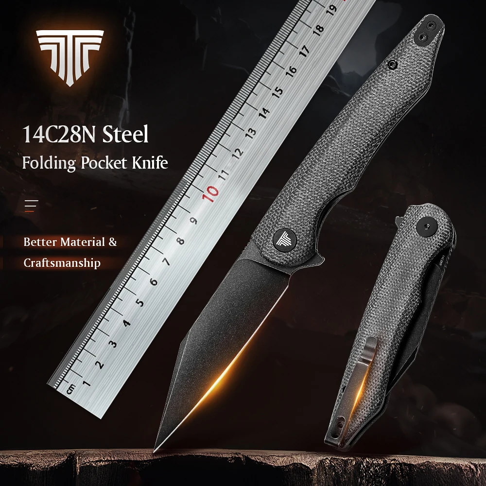 Складной карманный нож TRIVISA для повседневного использования с отверстием для Flipper, мужские ножи со стальным лезвием 3,7 дюйма 14C2 8N, ручки из микрокарты для охоты