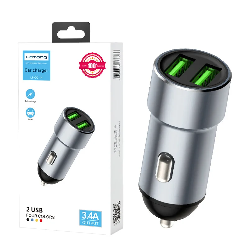 

4.8A 5V Car Chargers 2 Ports Fast Charging For Samsung Huawei iphone 11 8 Plus Universal Aluminum Dual USB Car-charger Adapter
