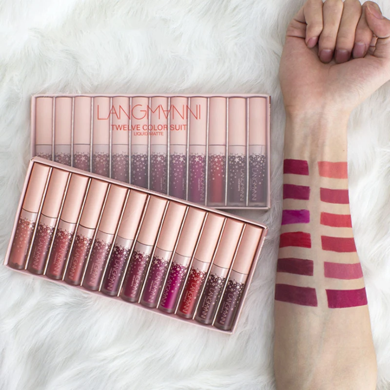 

12 Pcs/lot Matte Lipstick Set Waterproof Long-lasting Velvet Lipstick Red Tint Nude Batom Lip Gloss Makeup Maquiage