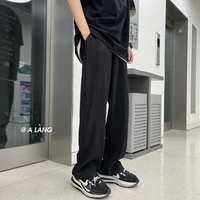 grey black pleated pants men fashion casual wide leg pants men streetwear loose hip hop straight ice silk pants mens trousers