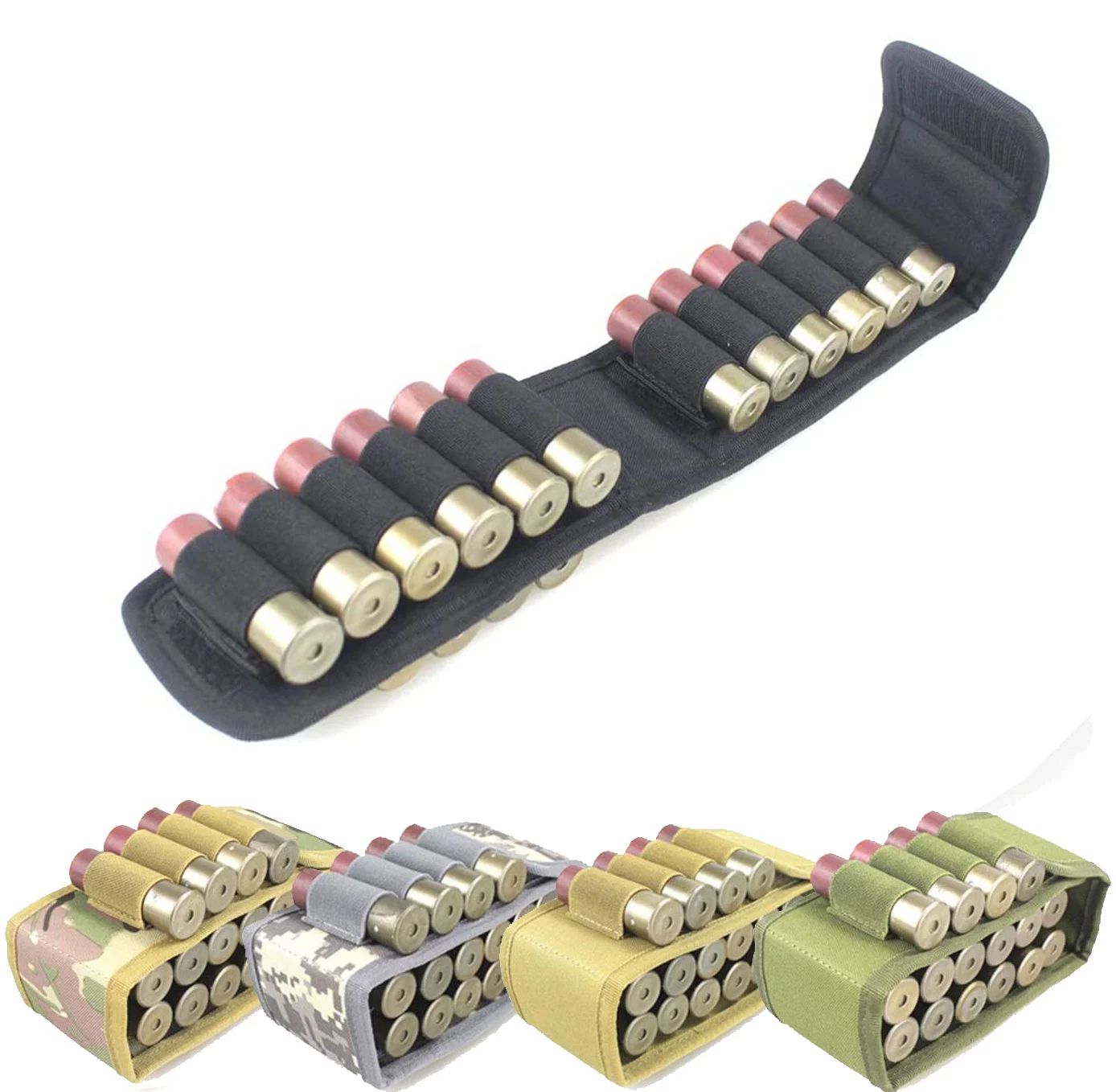 Фото Тактический подсумок Molle для 16 патронов калибра 12/20G, складная сумка-бандолиер для перезарядки дробовиков №1