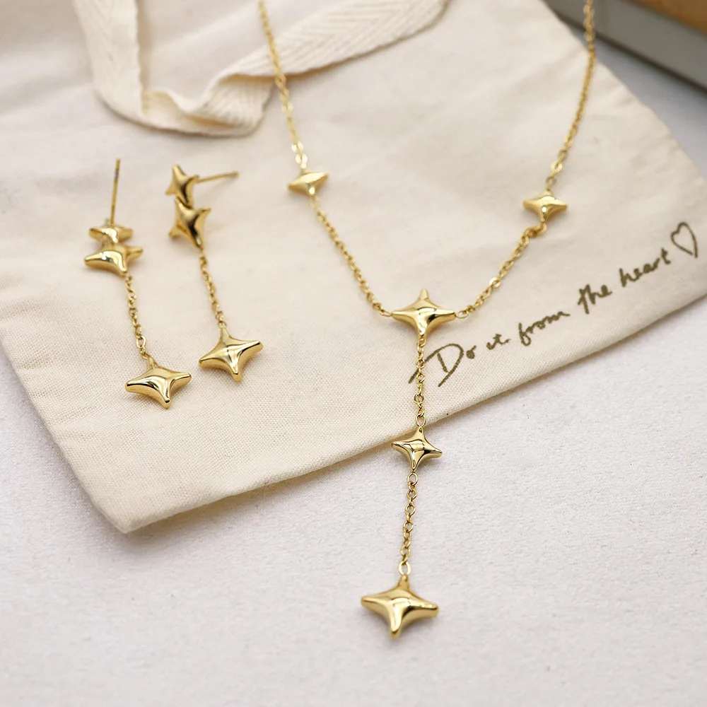 

Necklace for Women Luxury Stainless Steel Gold Color Star Pendant Tassel Necklace Long Link Chains Necklaces Collares Party