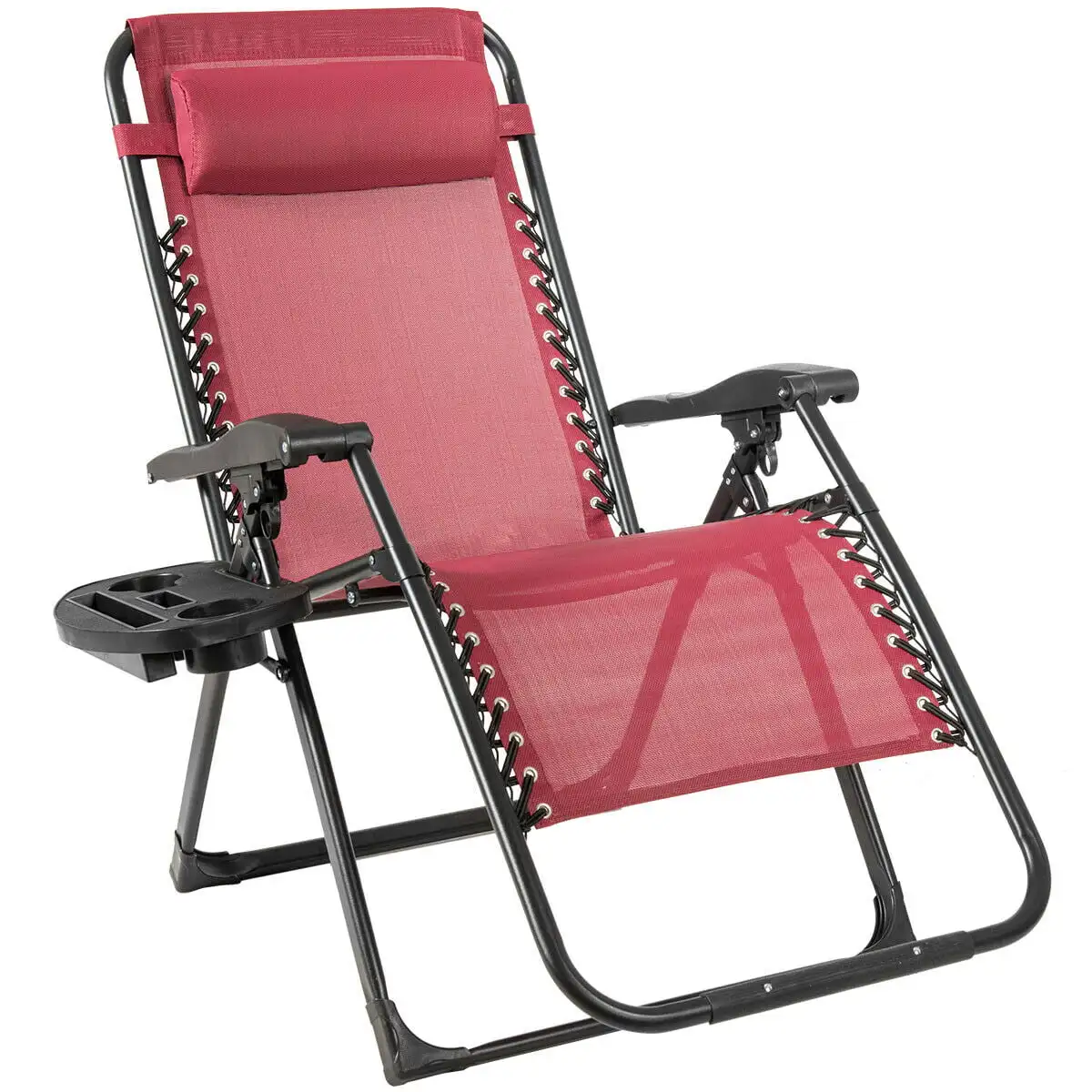 

Folding Recliner Zero Gravity Lounge Chair w/ Tray Pillow Cup Holder Red
