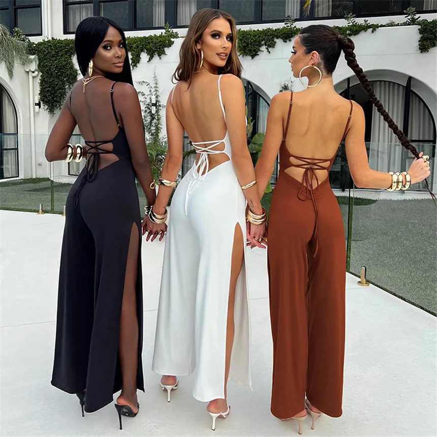 Женский комбинезон на бретелях-спагетти с открытой спиной