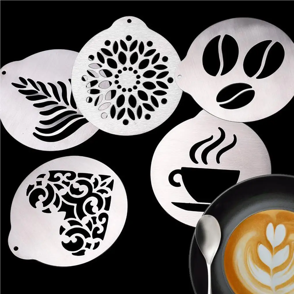 

5PCS Coffee Stencils Waterproof Lightweight DIY Mold Kitchen Tools