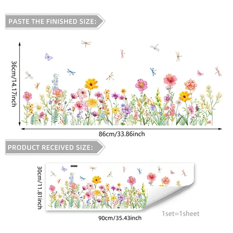 Настенные наклейки ПВХ, цветы, бабочки