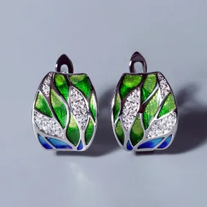 2022 NewSilver Earrings For Women Genuine 925 Silver Plated Green Bamboo leaves Shiny White CZ Fine  in Pakistan