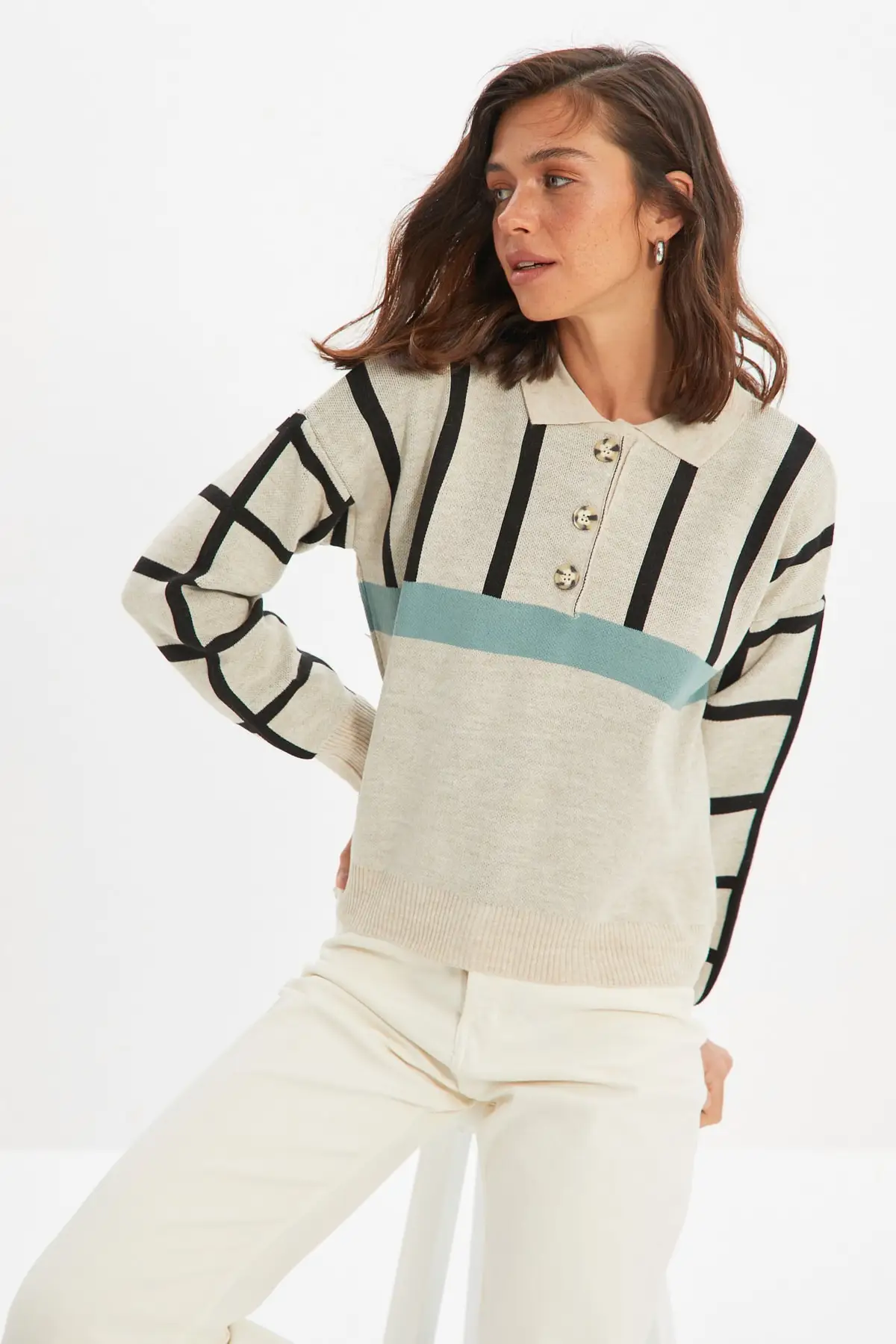 

Stone Polo Collar Knitwear Sweater