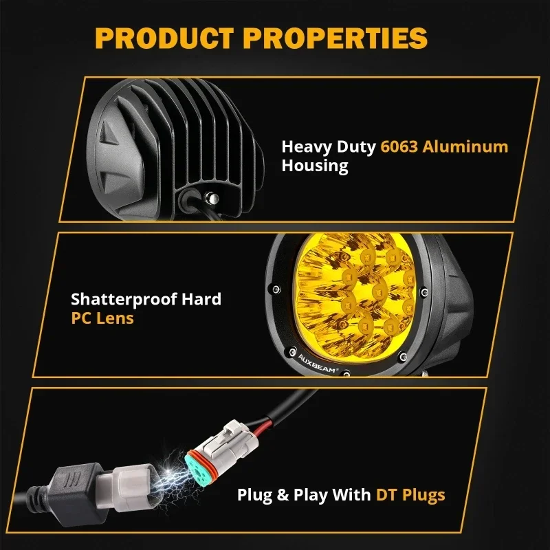 AUXBEAM 4-дюймовый светодиодный рабочий свет Янтарный/белый точечный светильник для