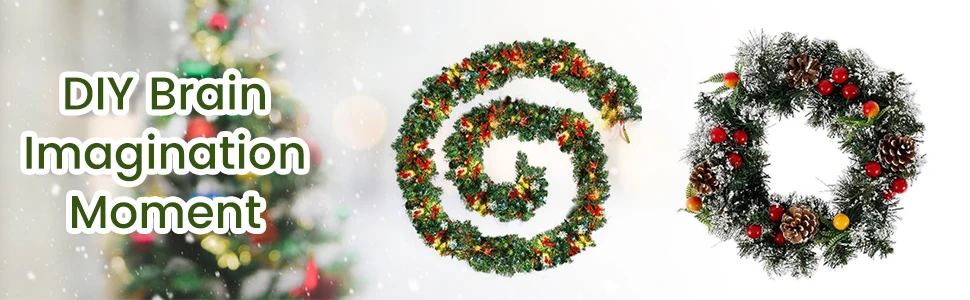 

2.7m 9ft Green Pine Christmas Garland Handmade Christmas Wreath Door Stairs Decor Xmas Fireplace for Home Outdoor Decoration
