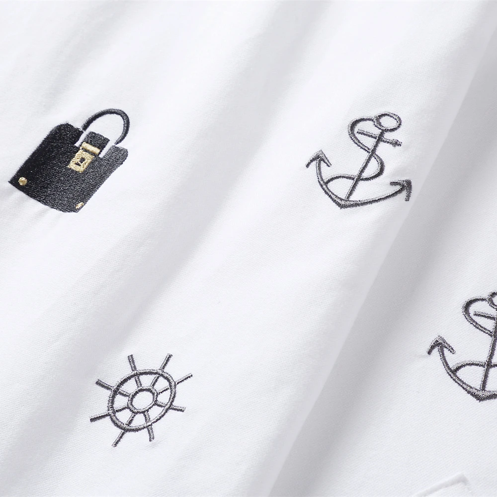 TB Men's Shirts Embroidery New Shirts Men Casual Shirt Turn Down Collar Slim Long Sleeve Oxford Embroidery Solid Men's Cloth