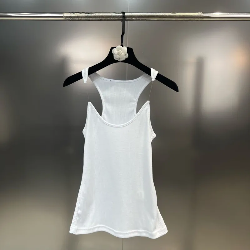 

2023 Summer New Collection Sleeveless Round Neck See Through Shoulder Strap Stretch Slim Tank Top Women
