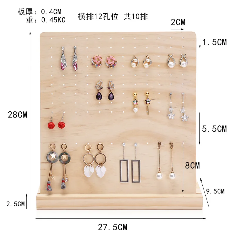 L-shaped Solid Wood Detachable 108-holes Display Stud Earrings Plate Earrings Storage Display Shelf  Necklace Organizer