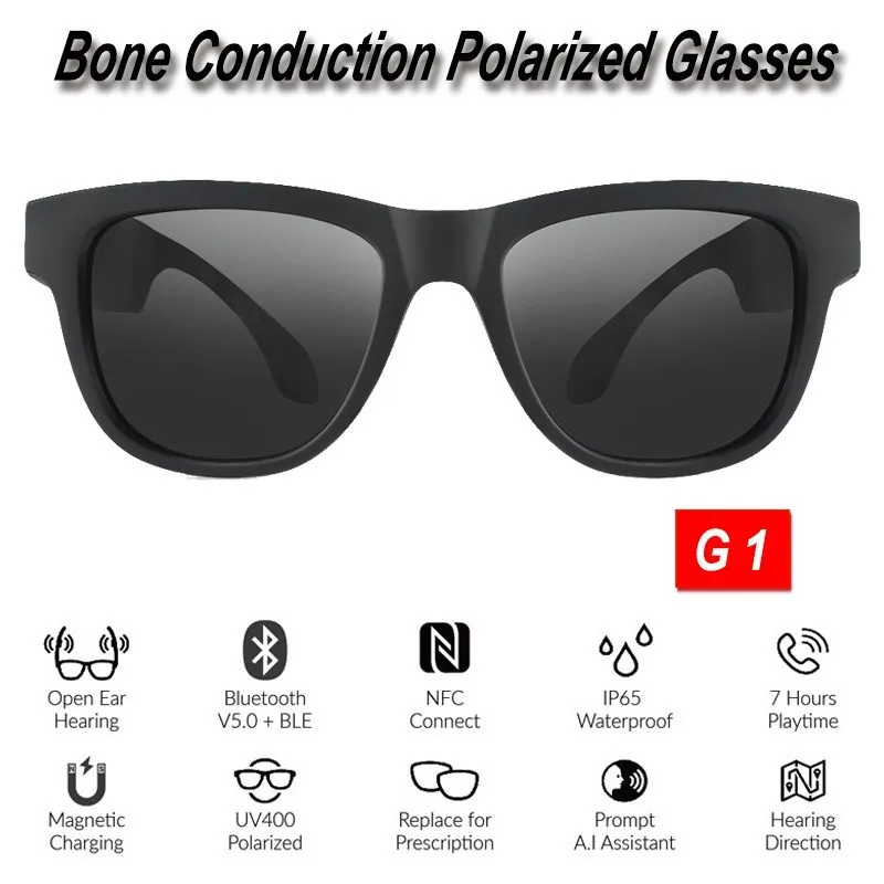 

Smart Bone Conduction Bluetooth 5.0 Sunglasses Open-Ear Headset Polarized Eyeglasses Wireless Glasses Waterproof Factory Sale