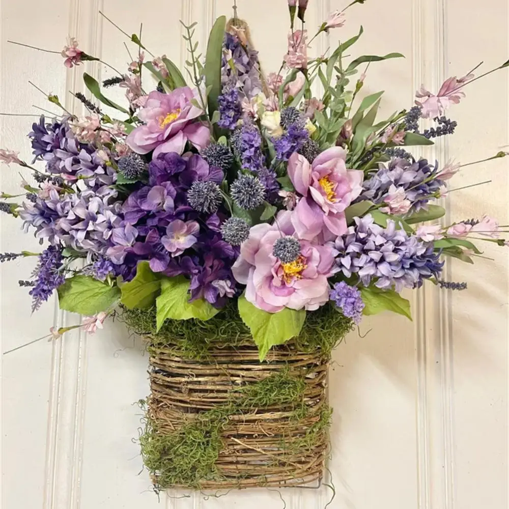 

Wall-Mounted Simulation Flower Purple Lavender Flower Basket Garland Decor Pendant For Home Wedding Festival Decoration Outdoor