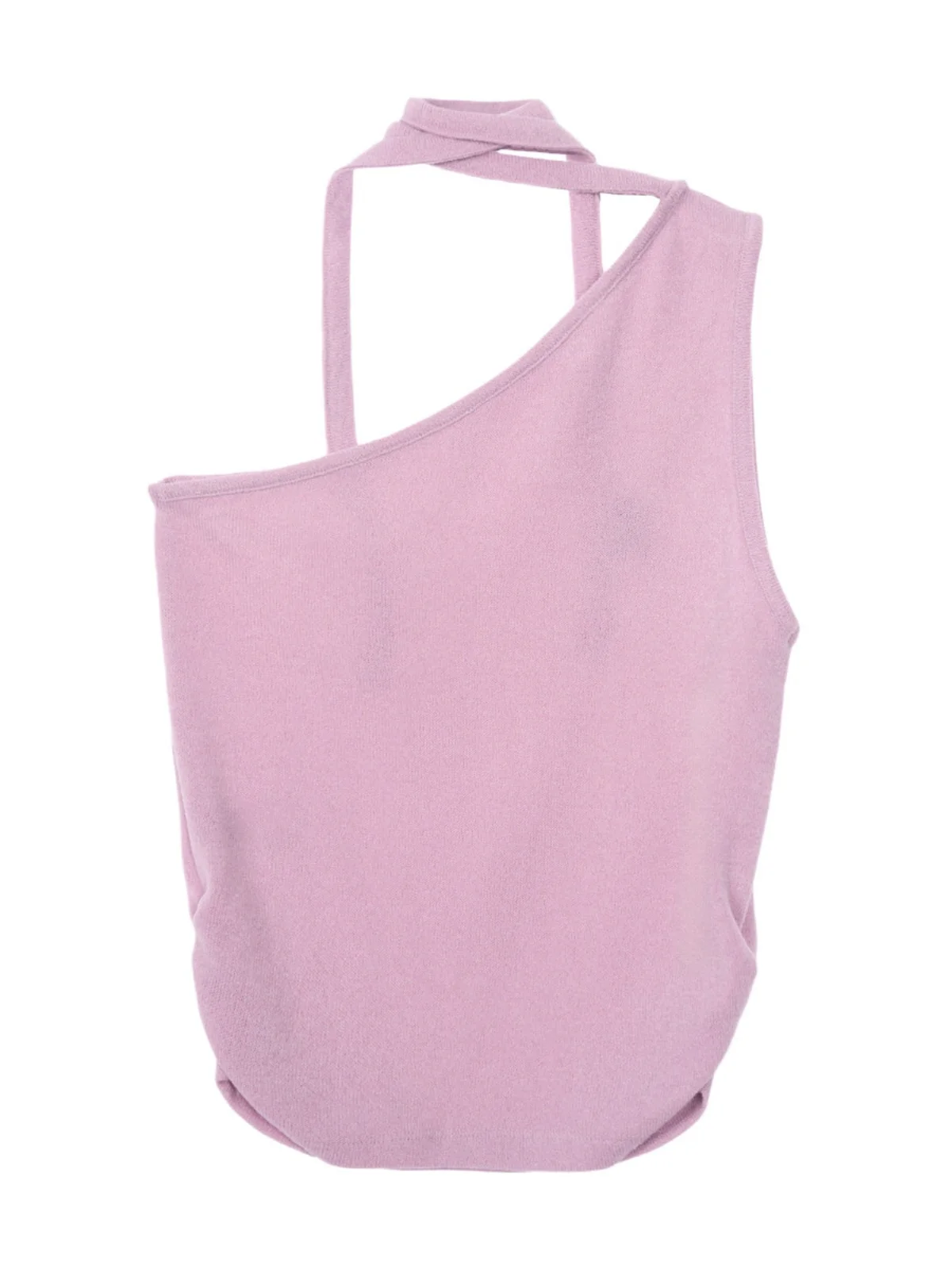 Реставрация из Южной Кореи Розовый наклонный плечо Холтер на шнуровке Вязаный