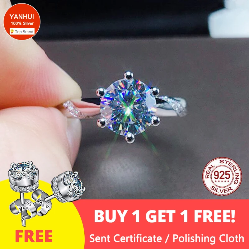 

With Certificate Classic Original Tibetan Silver S925 Ring 2ct Round Brilliant Cut Simple Engagement Anniversary Ring Jewelry