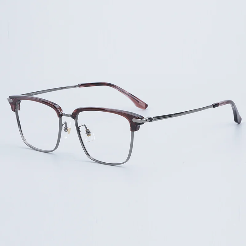 High Quality Hand-made Pure Titanium Glasses Frame Semi Remiless Square Myopic Eyeglasses Classical Vintage Retro Brand