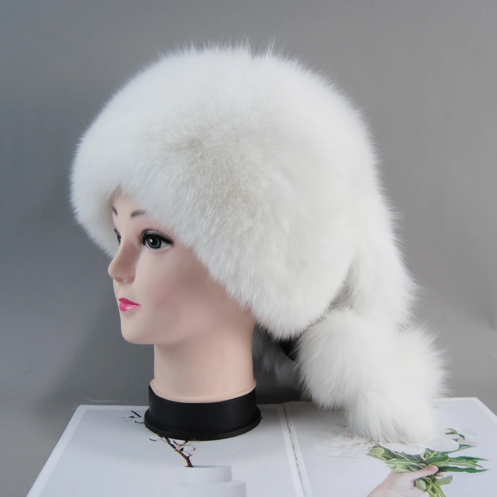 Зимняя теплая женская шапка из русского меха енота лисьего купольная