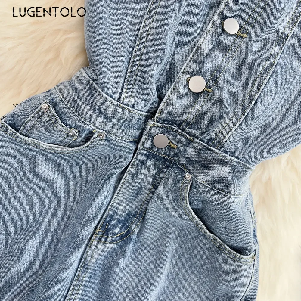 Женский пикантный Джинсовый Тонкий Топ без спинки стрейчевый винтажный