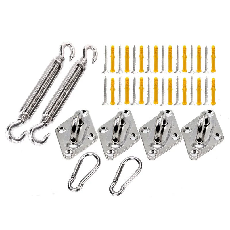 

40pcs/set Sun Shade Sail Canopy Accessory 304 Stainless Steel Hardware Kit Turnbuckle Pad Eye Carabiner Clip Hook Screws Silver