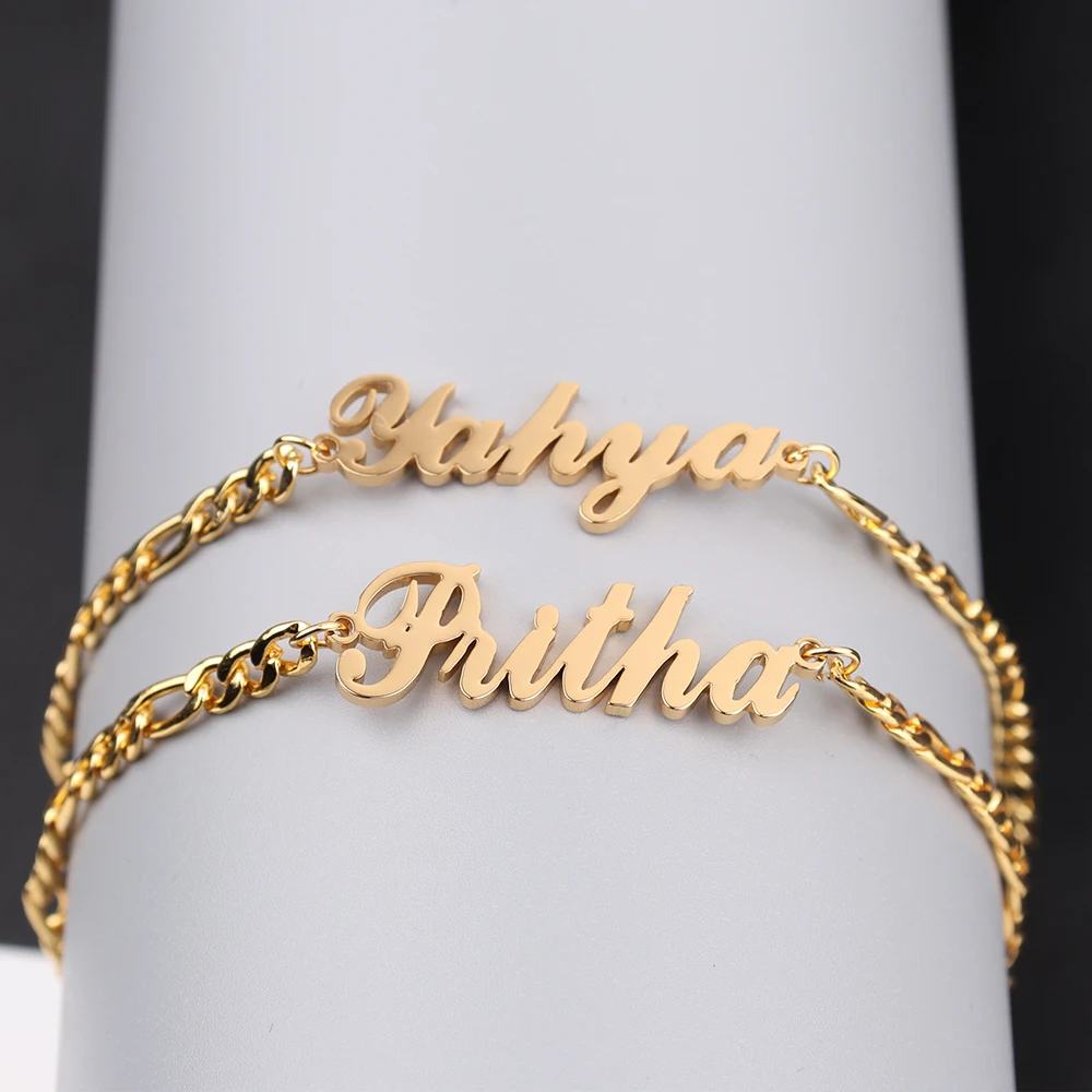 Браслет ручной работы Фигаро из нержавеющей стали с гравировкой имени