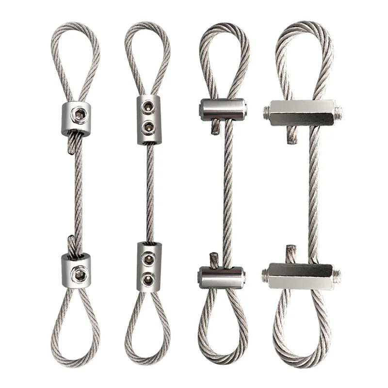 

4SET 2/3/4mm Adjustable Stainless Steel Suspension Wire Rope Sling with Lock Telescopic Fasten Kit Copper Light Hanging 0.5-3M