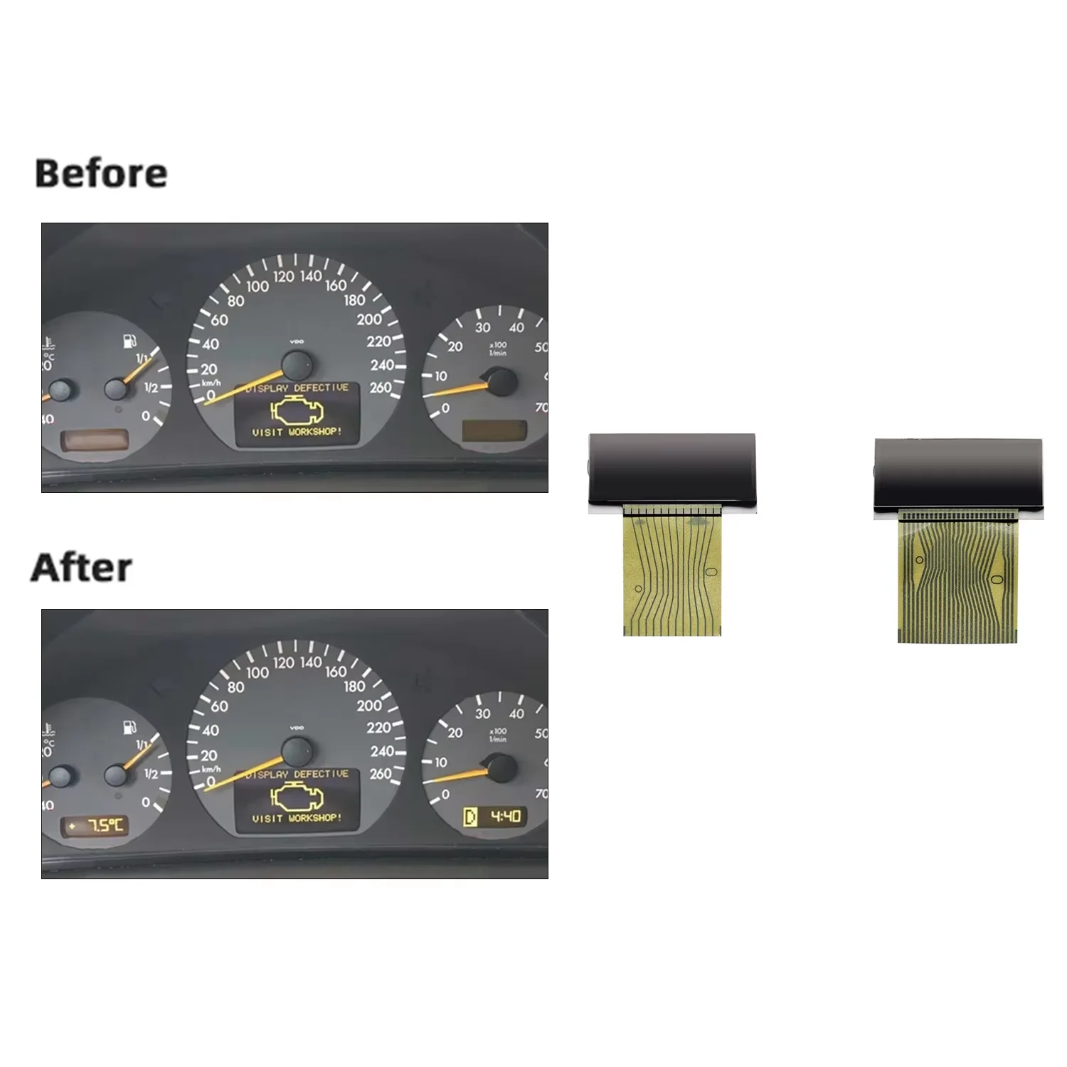 Фото ЖК-дисплей для Mercedes-Benz C-Class (W202)/ E-Class (W210)/ CLK-Class (W208)/SLK-Class (R170, 1998-2002) — приборная панель №2
